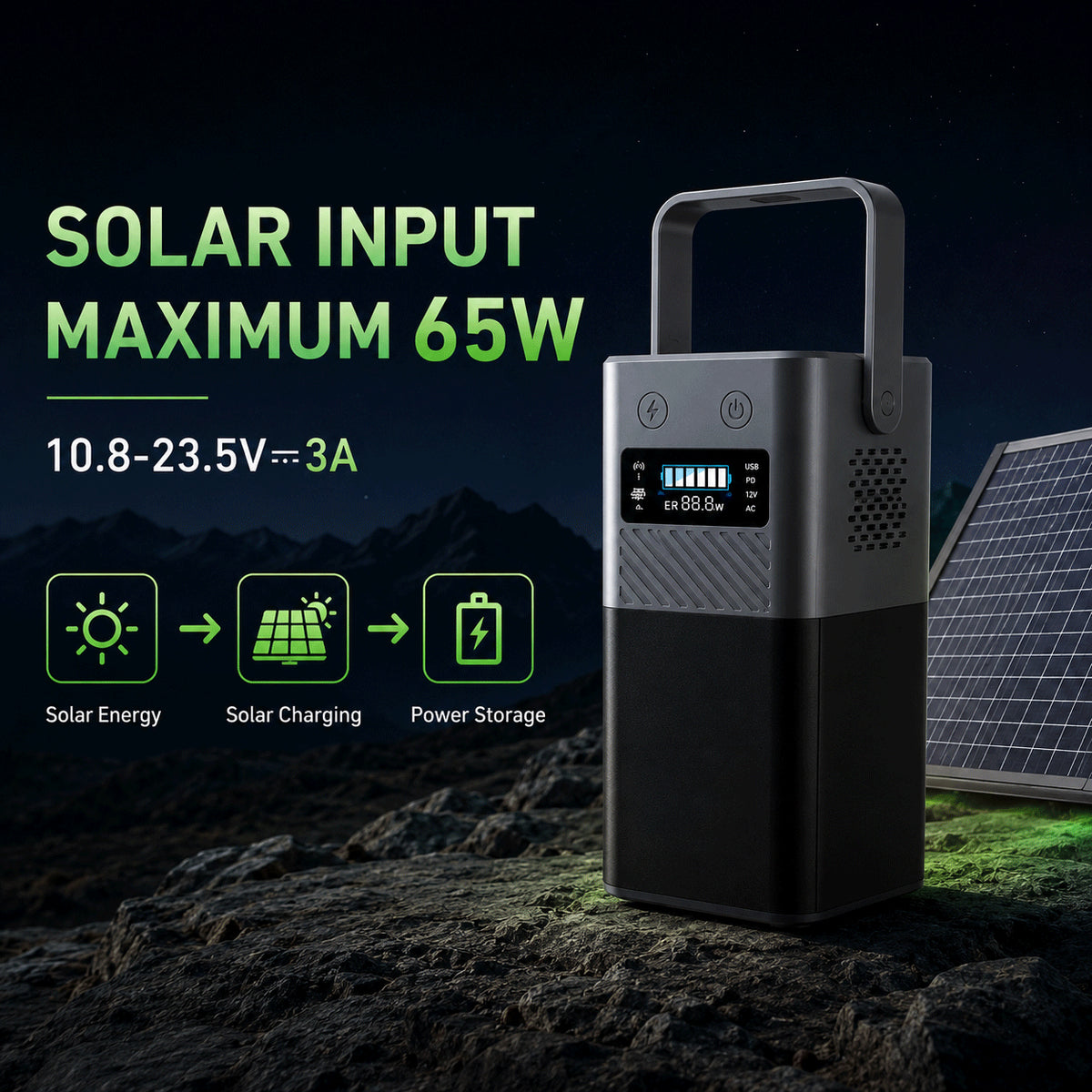 Potable Solar Power Bank with AC Outlet for Camping and Travel