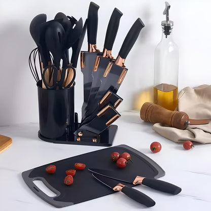 Hot 19pcs Vegetable Slicer Food Grade Silicone Household Cookware Knives Accessories Sets Kitchen Utensils with Cutting Board
