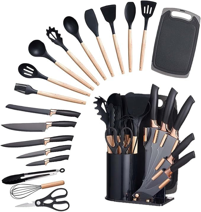 Hot 19pcs Vegetable Slicer Food Grade Silicone Household Cookware Knives Accessories Sets Kitchen Utensils with Cutting Board