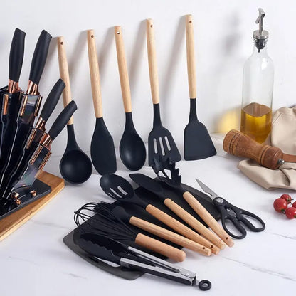 Hot 19pcs Vegetable Slicer Food Grade Silicone Household Cookware Knives Accessories Sets Kitchen Utensils with Cutting Board