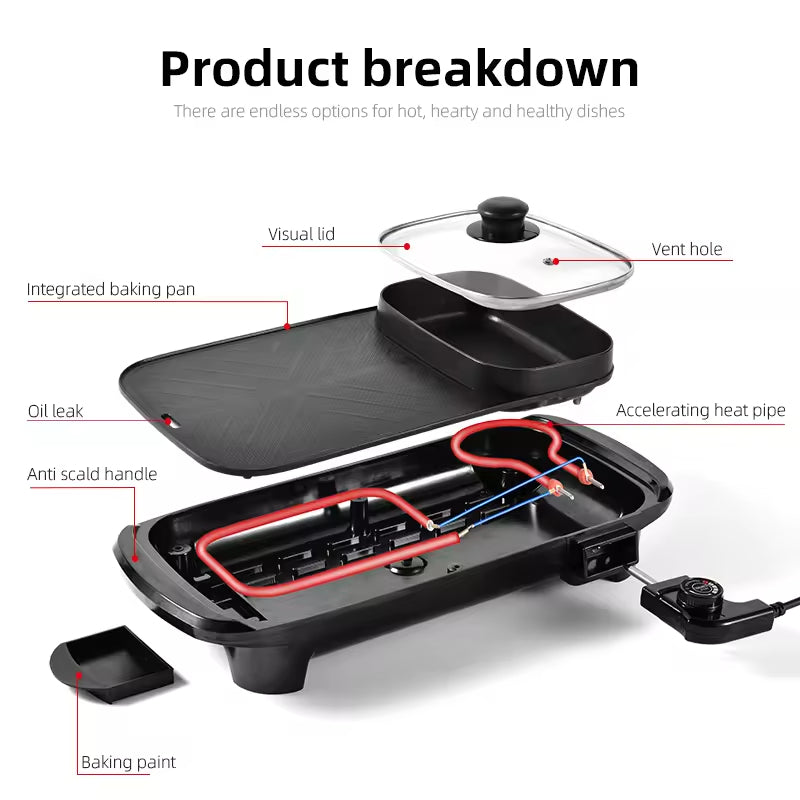 Multifunctional Barbecue Non Stick Coating Pan New Model Electric Hot Pot Grill Pan kebab BBQ