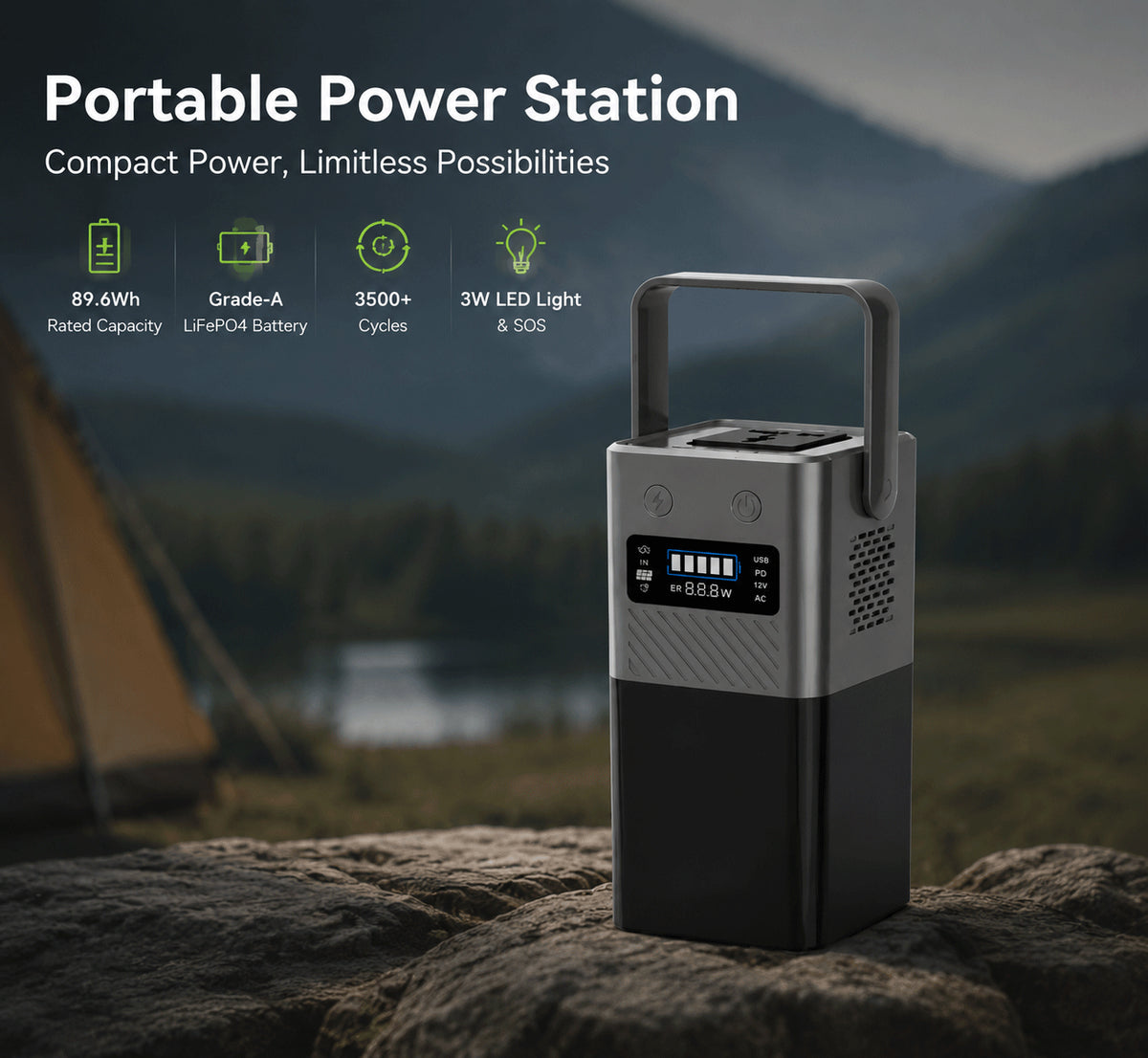 Potable Solar Power Bank with AC Outlet for Camping and Travel