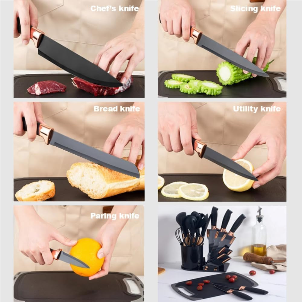 Hot 19pcs Vegetable Slicer Food Grade Silicone Household Cookware Knives Accessories Sets Kitchen Utensils with Cutting Board
