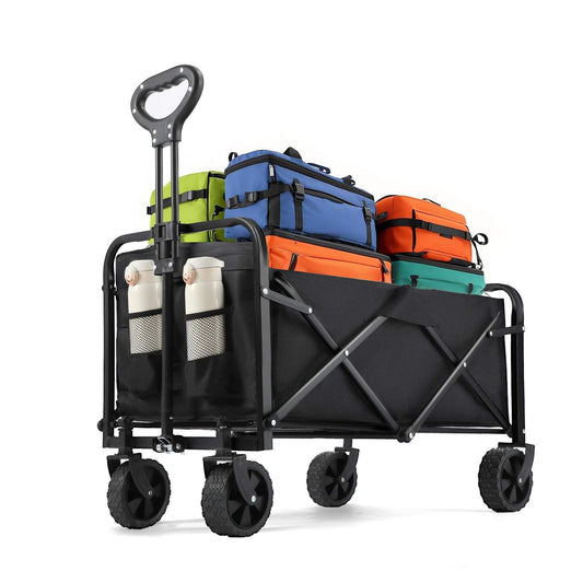 Collapsible Wagon Cart - 380LBS Folding Beach Utility Wagon, Portable Grocery & Transport Cart for Beach, Camping, Garden, Shopping, Transport