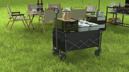 Collapsible Wagon Cart - 380LBS Folding Beach Utility Wagon, Portable Grocery & Transport Cart for Beach, Camping, Garden, Shopping, Transport